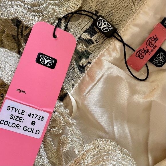 NWT Chi Chi London Gold Retro Formal Dress Gown Size 6 Floral Lace Sweetheart - Picture 10 of 16